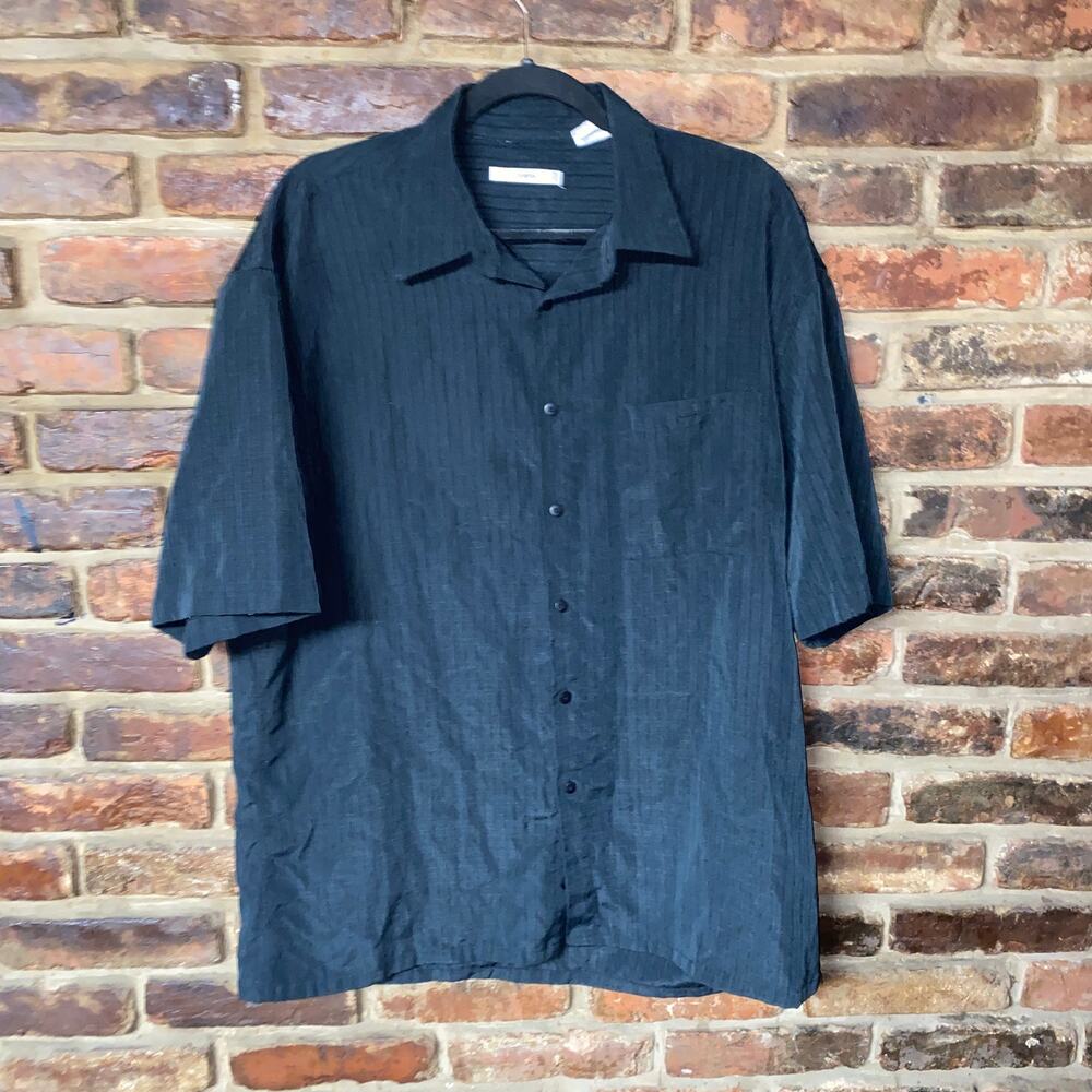 Moda Campia Vintage Black Textured Short Sleeve Button Down Shirt Men's Large